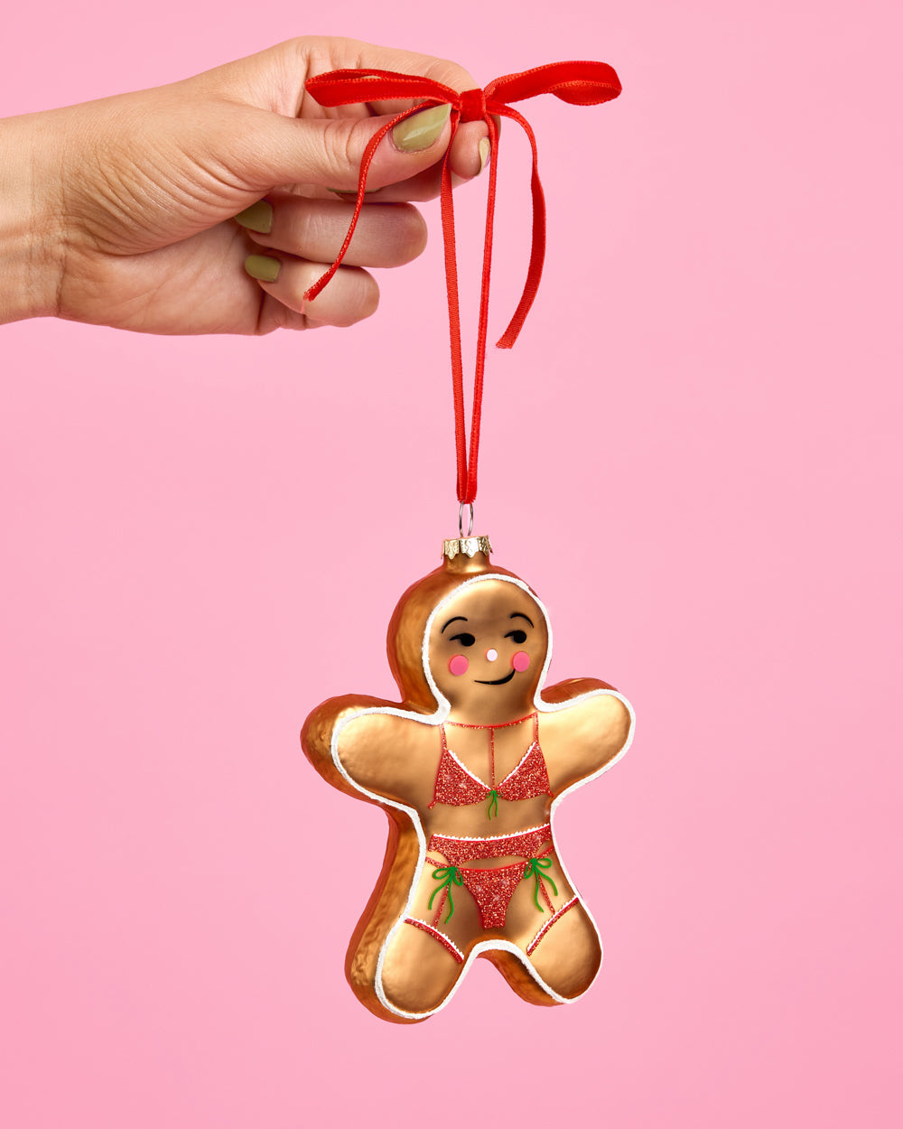 Naughty Gingerbread Ornament - glitter glass ornament