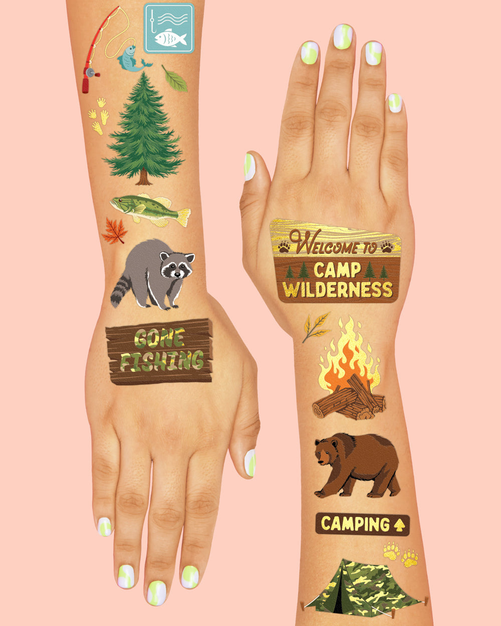 Happy Camper Tats - 44 foil temporary tattoos