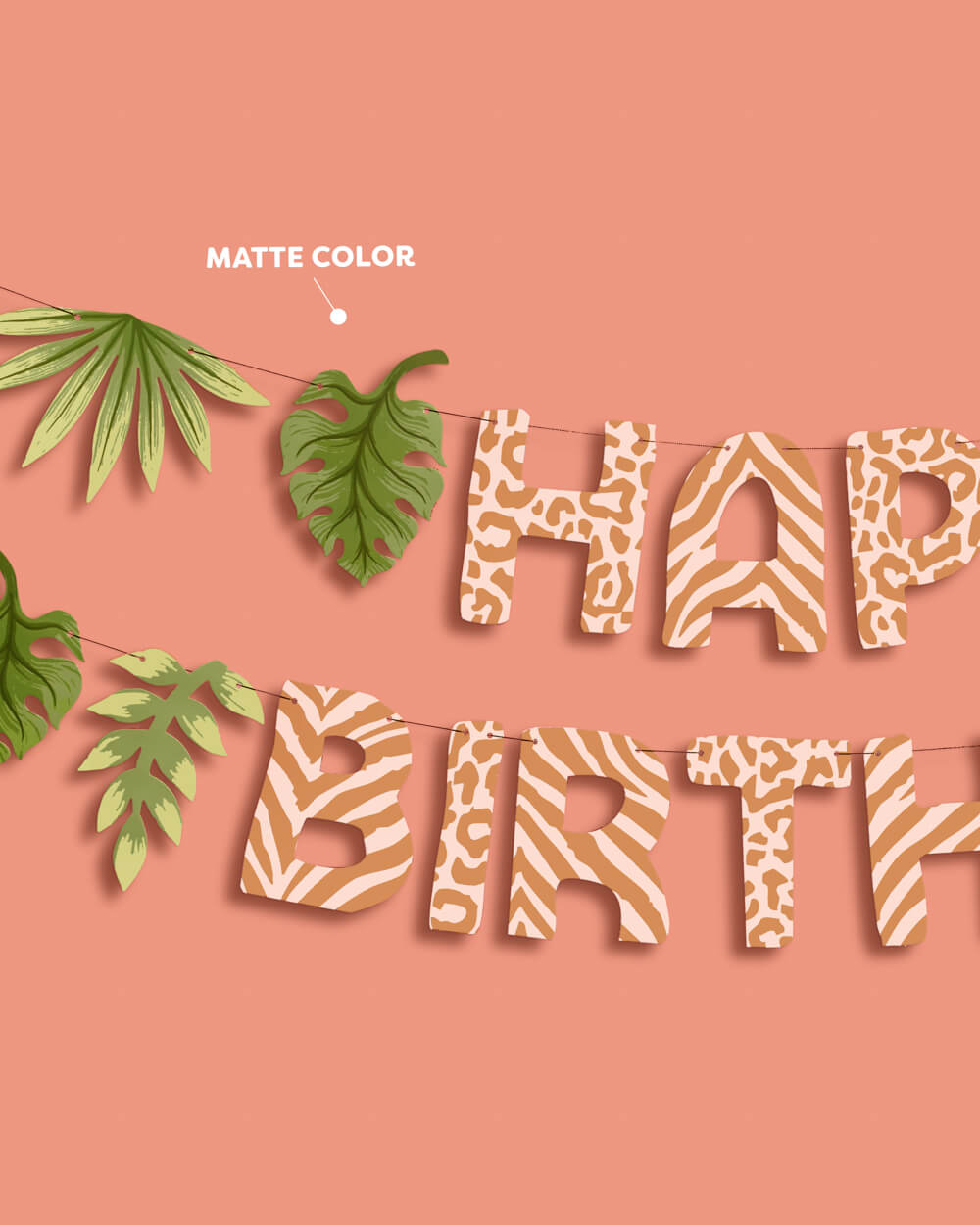 Safari Birthday Banner - animal print + leaf icons
