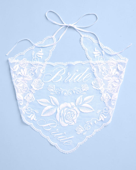 Bride Lace Headscarf - white embroidered bandana