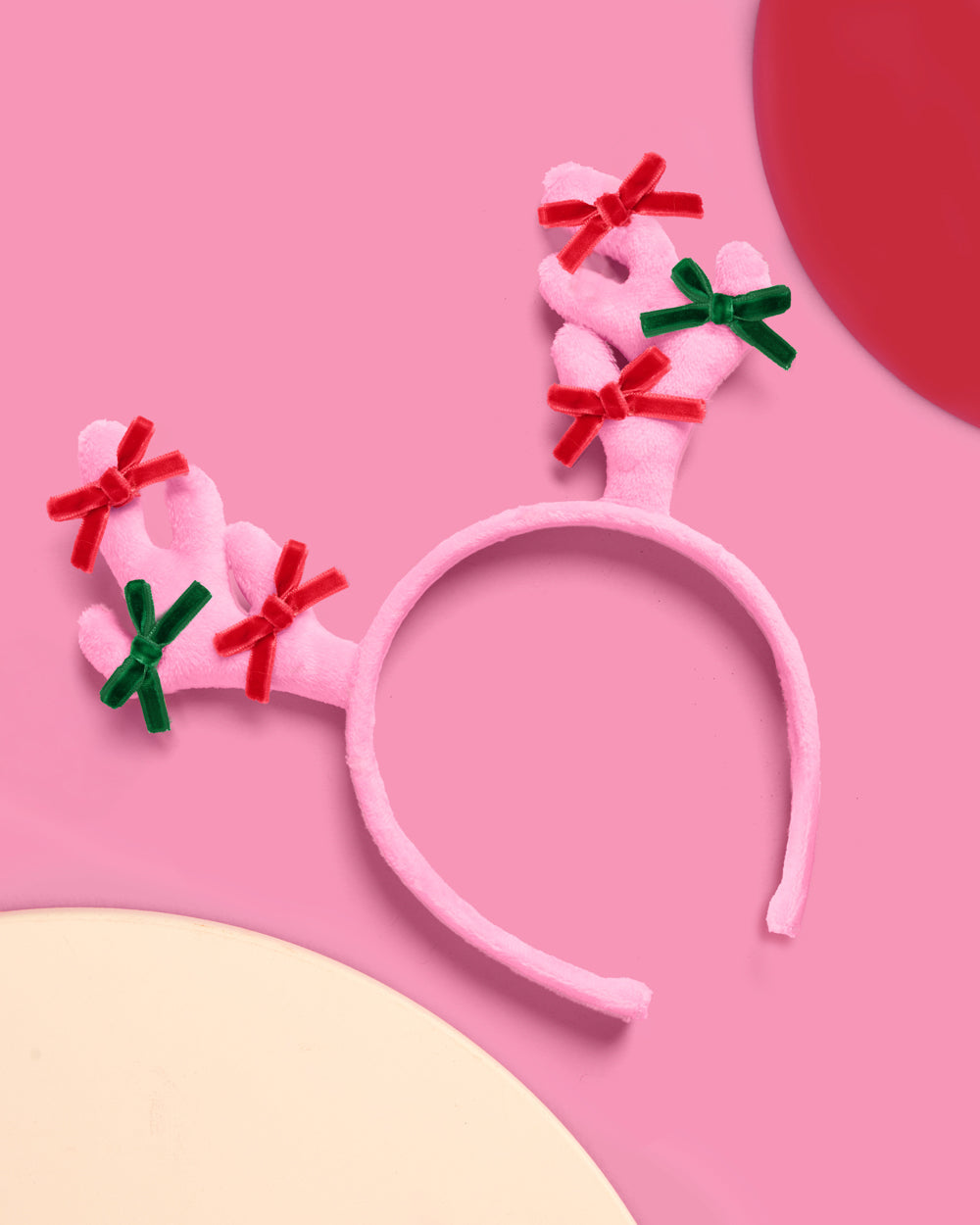 Pink Rein-dear Headband - stuffed velvet headband