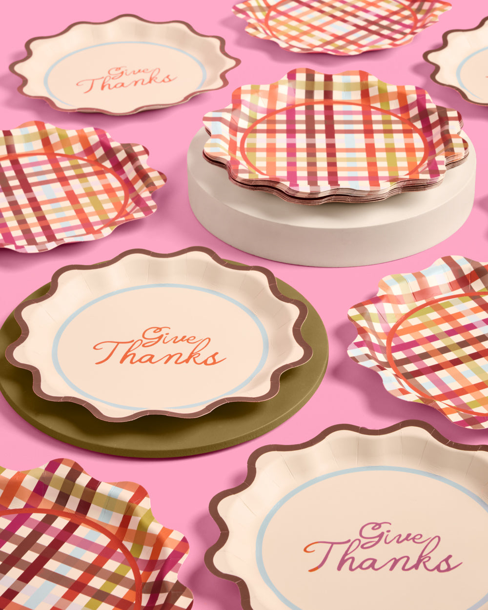 Give Thanks Plaid Plates - 12 or 24 paper plates