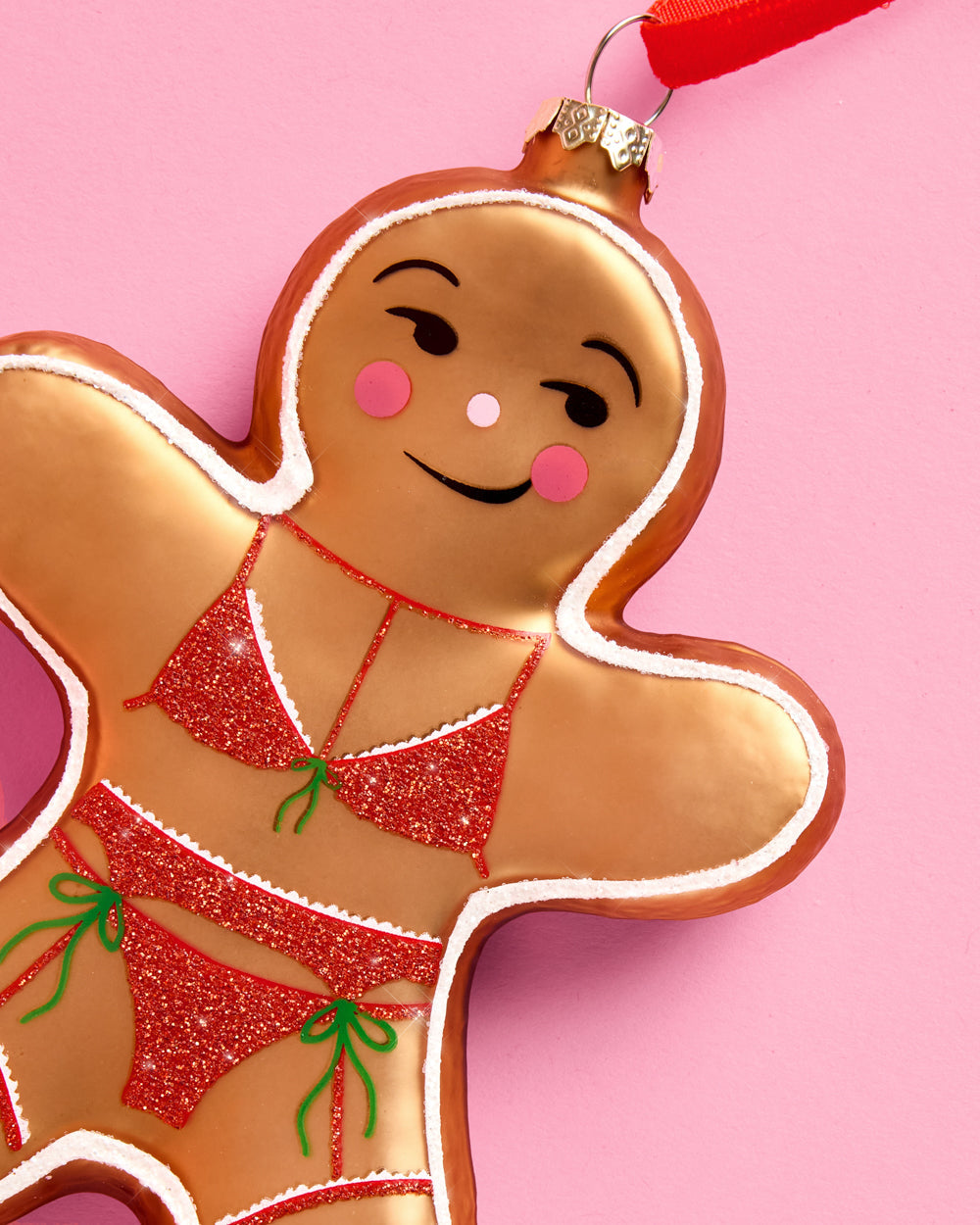 Naughty Gingerbread Ornament - glitter glass ornament