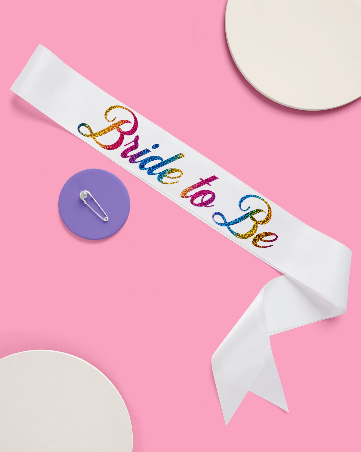 Bride Pride Sash - white silk + rainbow foil