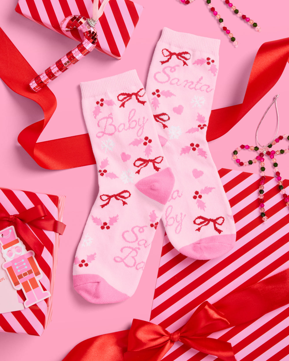 Santa Baby Knit Socks - pink tube socks