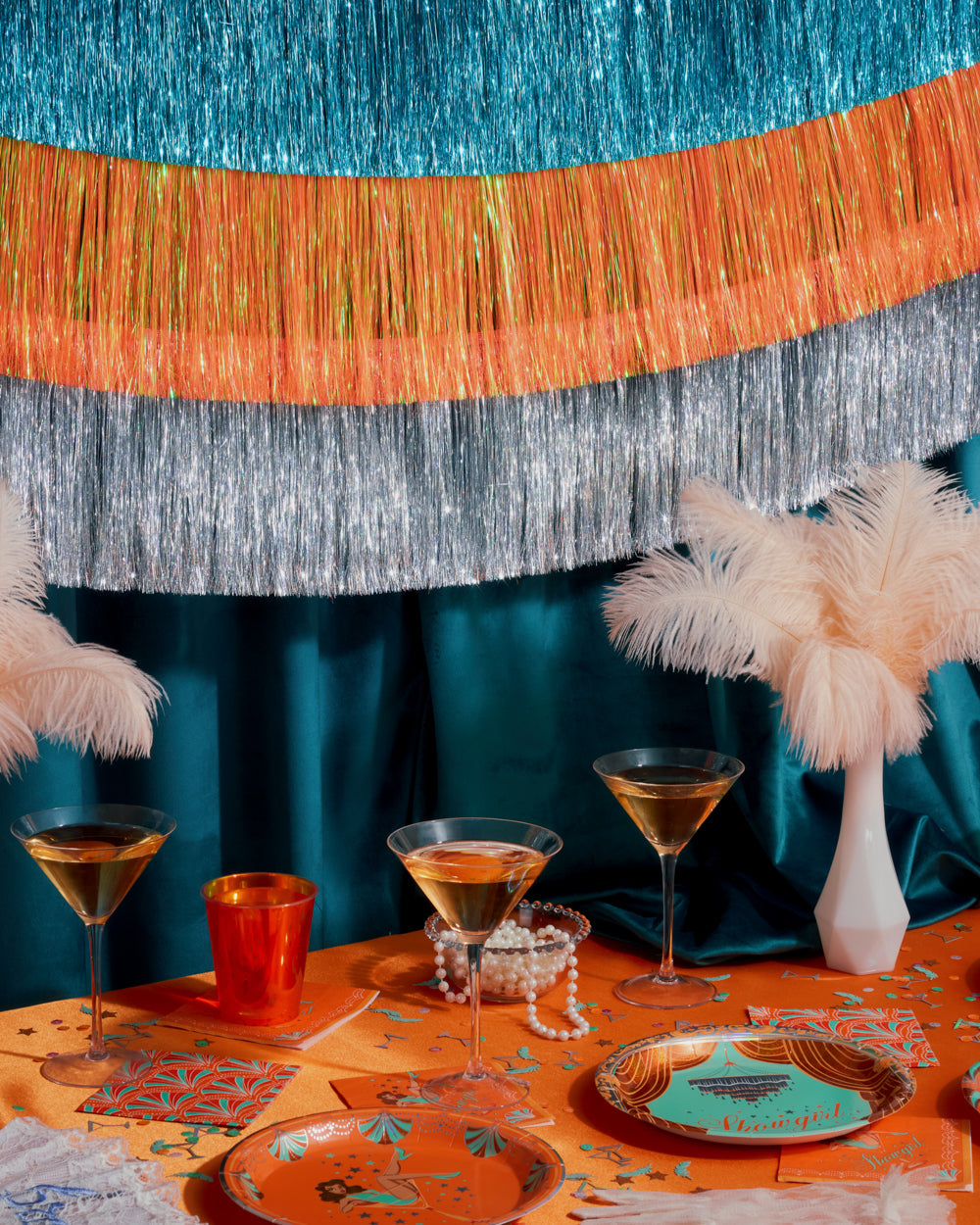 Showgirl Fringe Pack - teal + orange fringe banners