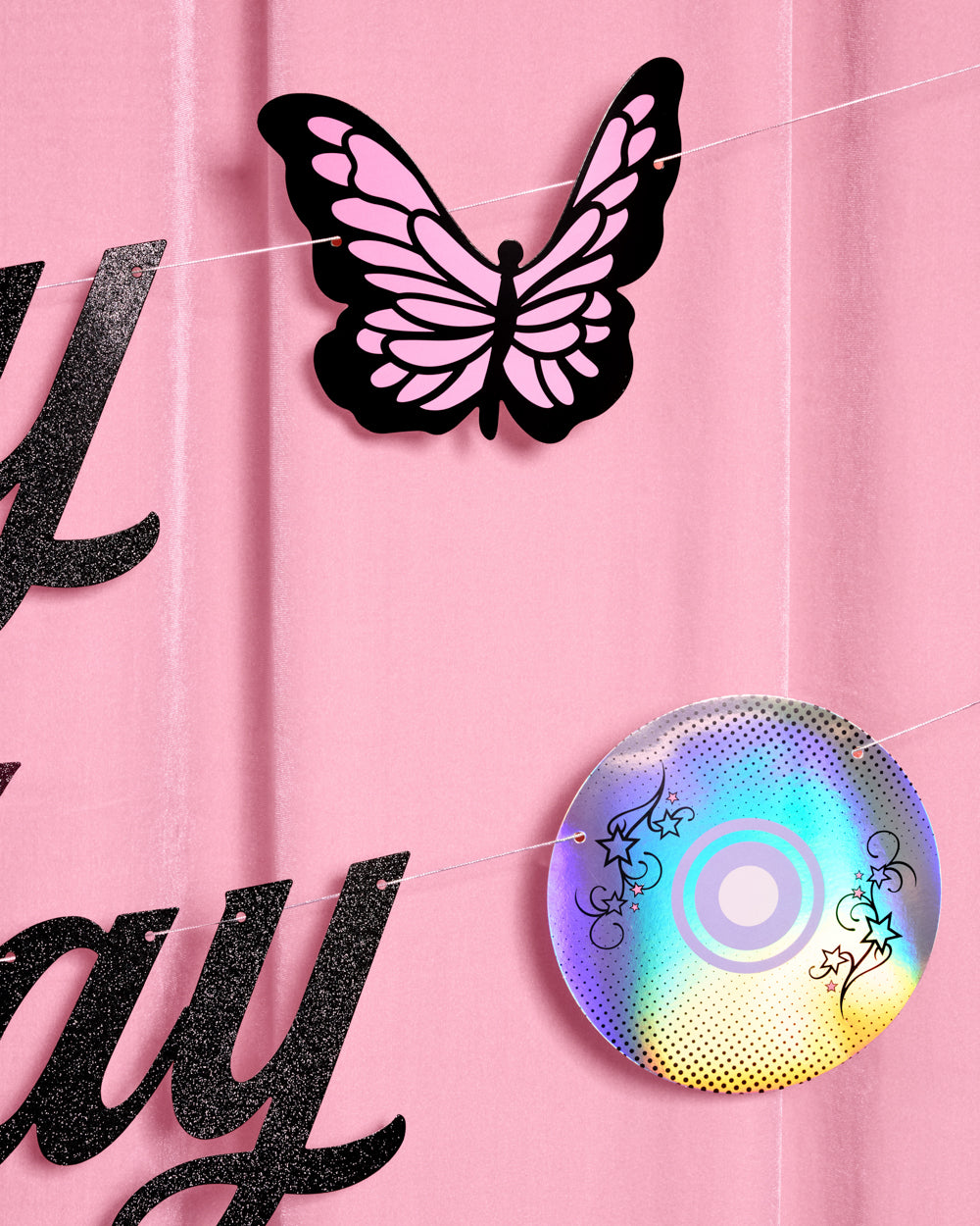 Y2K Birthday Banner - black glitter banner
