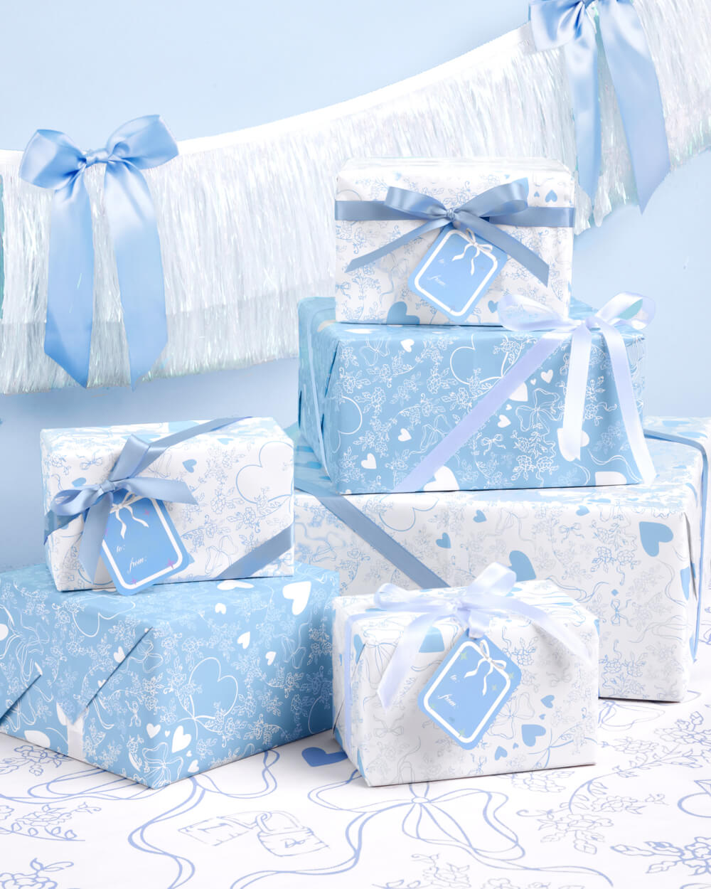 Something Blue Wrapping Paper Set - 12 sheets + 16 tags