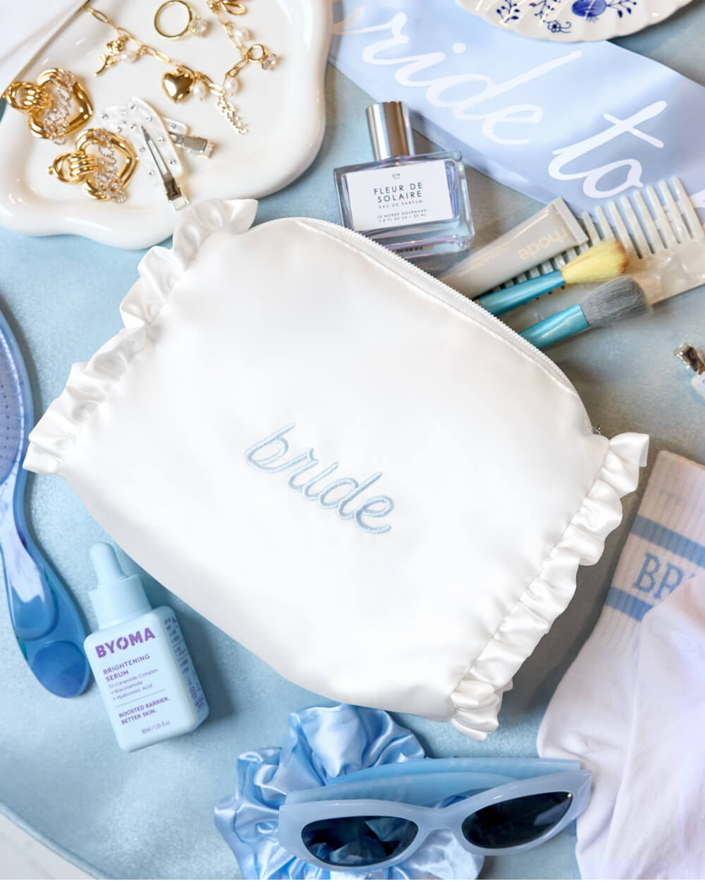 Bride Cosmetic Bag - white embroidered bag