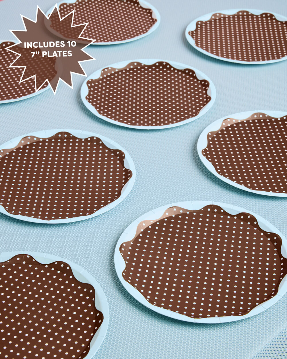 Brown + Blue Plates - 10 paper plates, 7in
