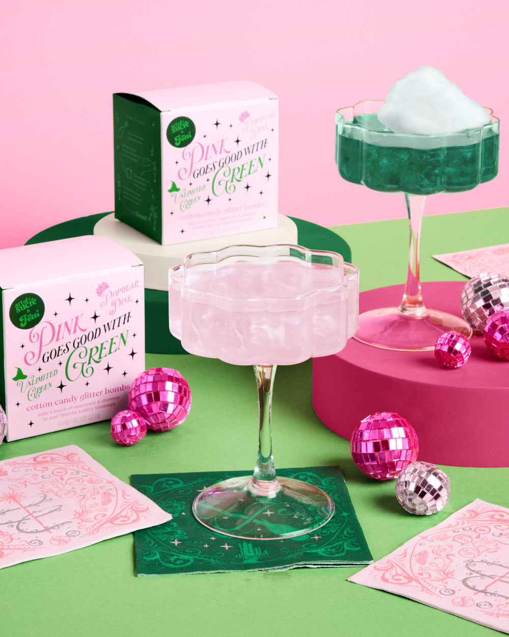 Pink + Green Glitter Bombs - 4 cotton candy glitter bombs