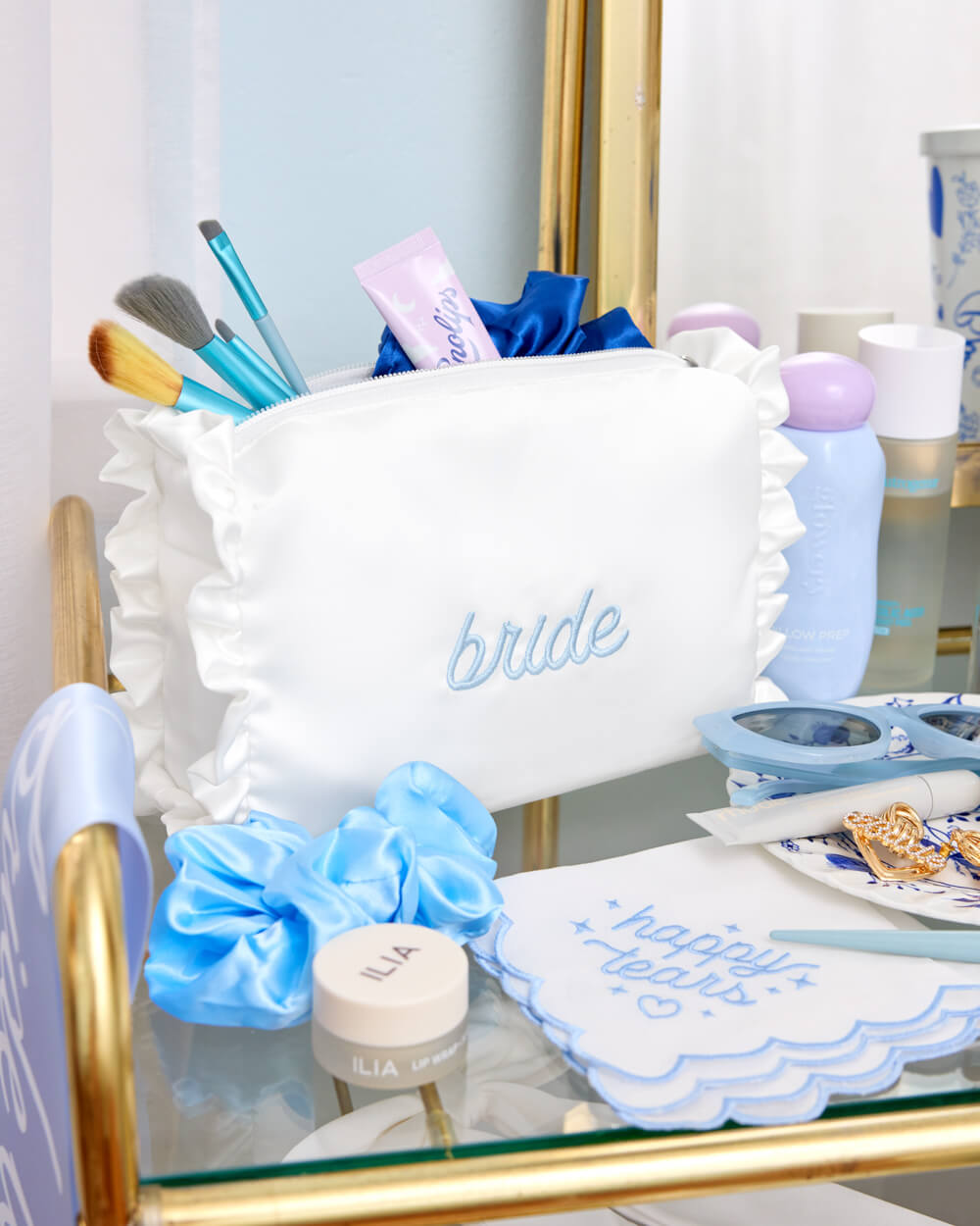 Bride Cosmetic Bag - white embroidered bag