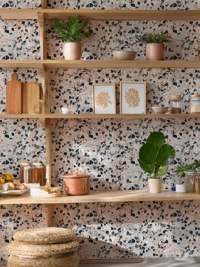 Mojave Terrazzo Wallpaper, mauve and gray