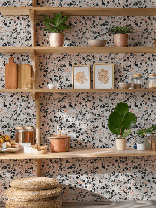Mojave Terrazzo Wallpaper, mauve and gray