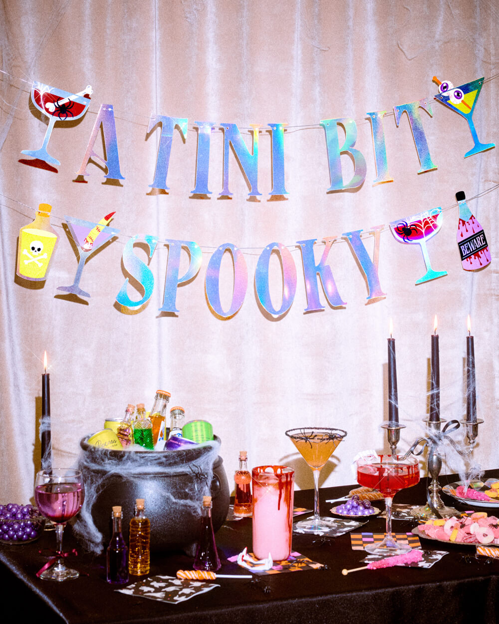 Tini Bit Spooky Banner - iridescent foil banner