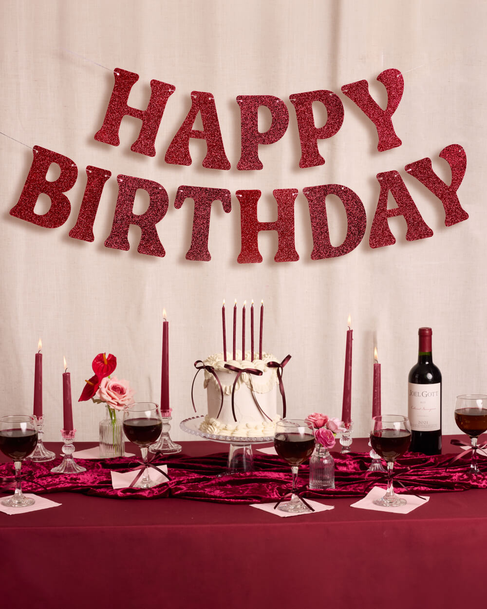 Burgundy Bday Banner - 5 ft burgundy glitter banner