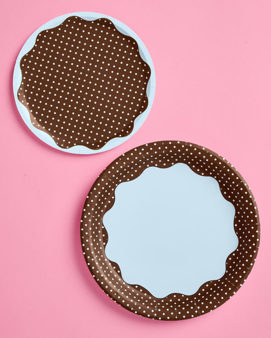 Brown + Blue Plates - 32 paper plates, 2 sizes