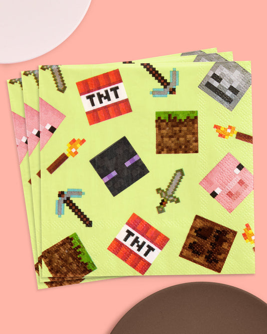 Pixel Mining Gamer Napkins - 25 paper napkins