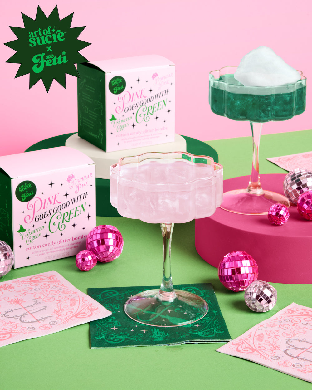 Pink + Green Glitter Bombs - 4 cotton candy glitter bombs