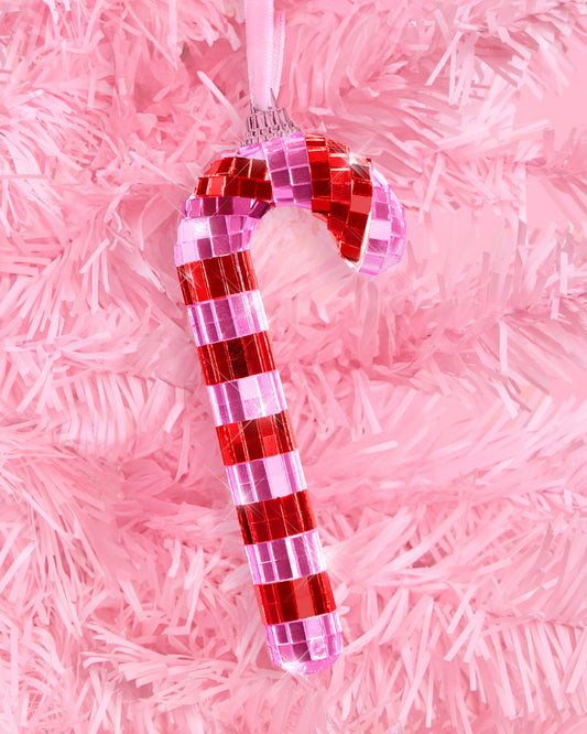Disco Candy Cane Ornament - disco tiled ornament