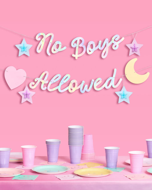 No Boys Allowed Banner - iridescent foil banner