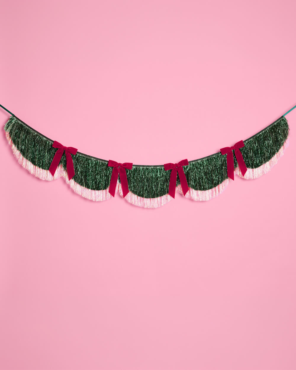 Christmas Bow Banner - fringe + velvet bows
