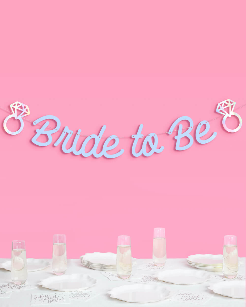 Blue Bride To Be Banner - matte blue + iridescent foil