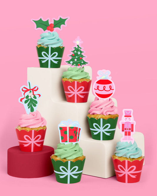 Deck the Cupcakes Set - 24 sets of liners + toppers