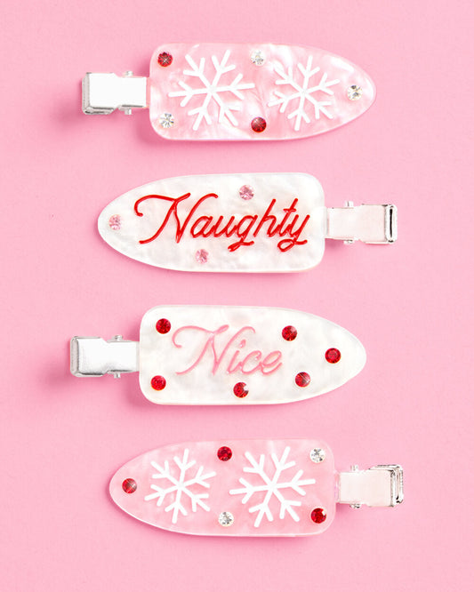 Naughty or Nice Hair Clips - 4 christmas clips