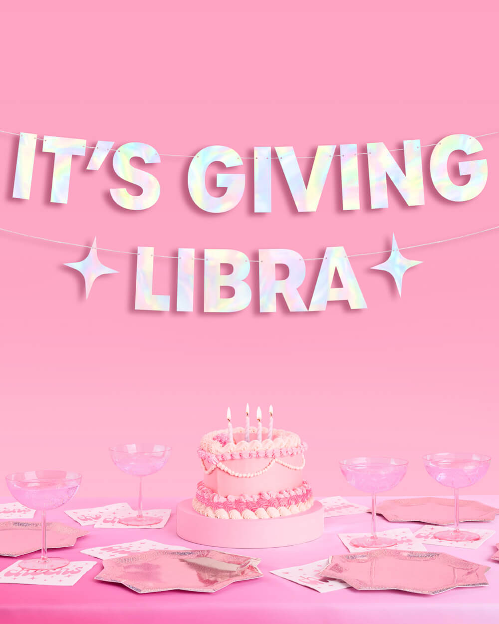It's Giving Libra Banner - iridescent foil banner