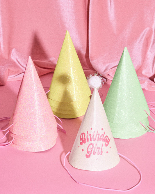 Pastel Party Hats - 13 glitter paper hats