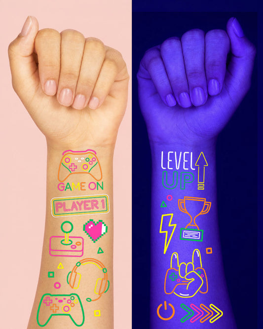 Game On Neon Tattoos - 60 temporary tattoos