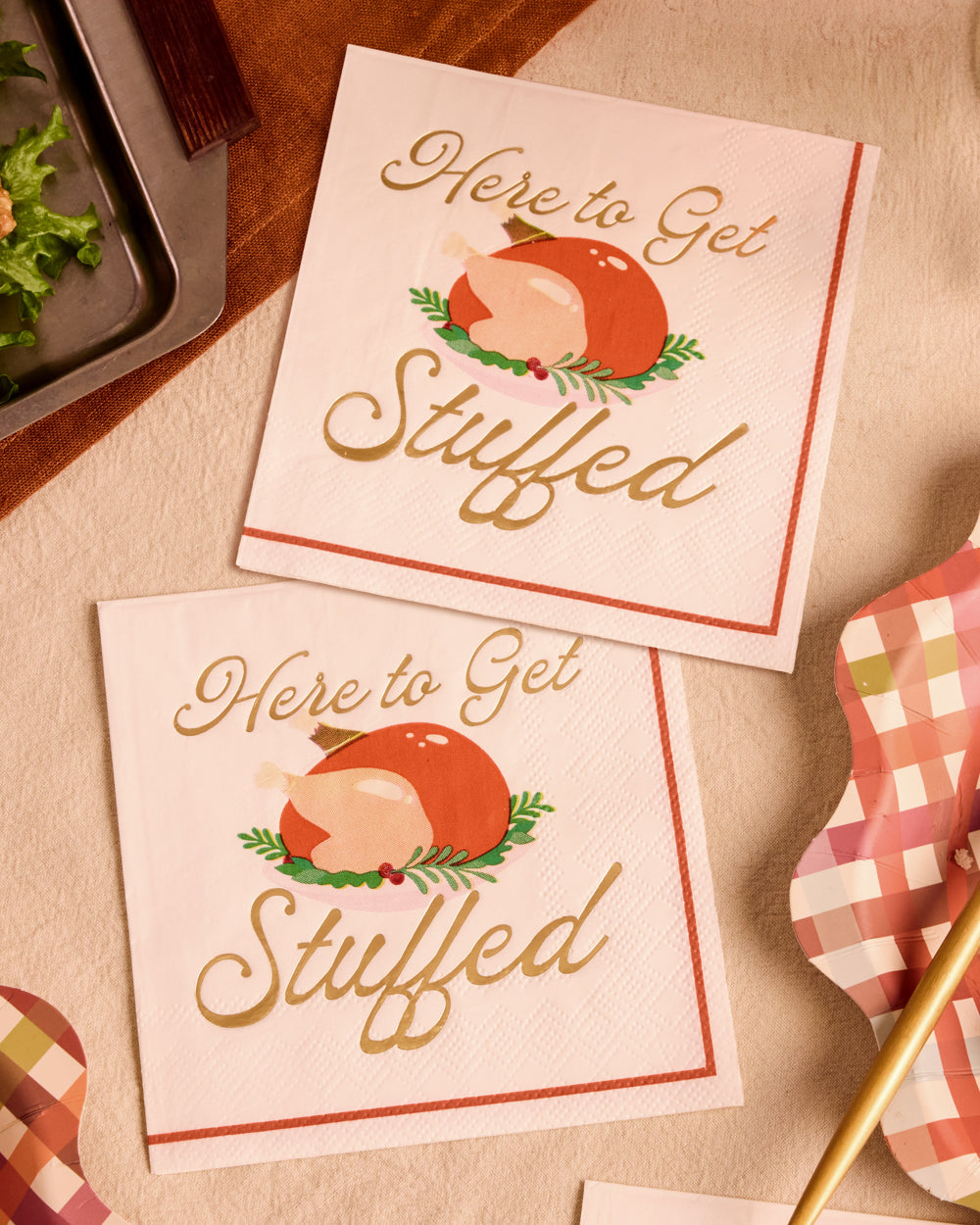 Here to Get Stuffed Napkins - 25 gold foil paper napkins