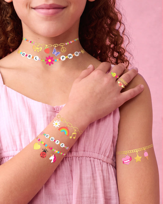 Wrist Candy Tattoos - 52 gold foil + beaded temporary tattoos