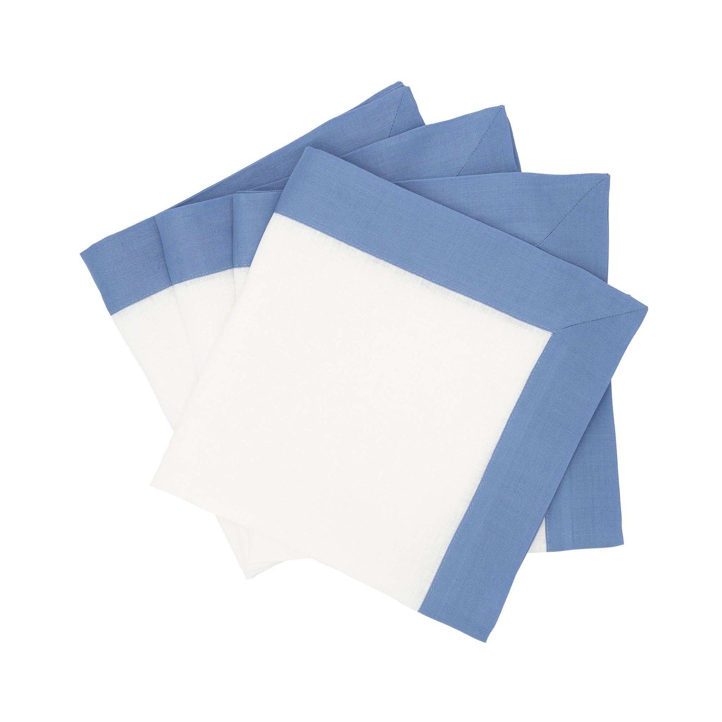 Sky Linen Napkins with Blue Double-Sided Borders, Set of 4 / ChouChou Touch