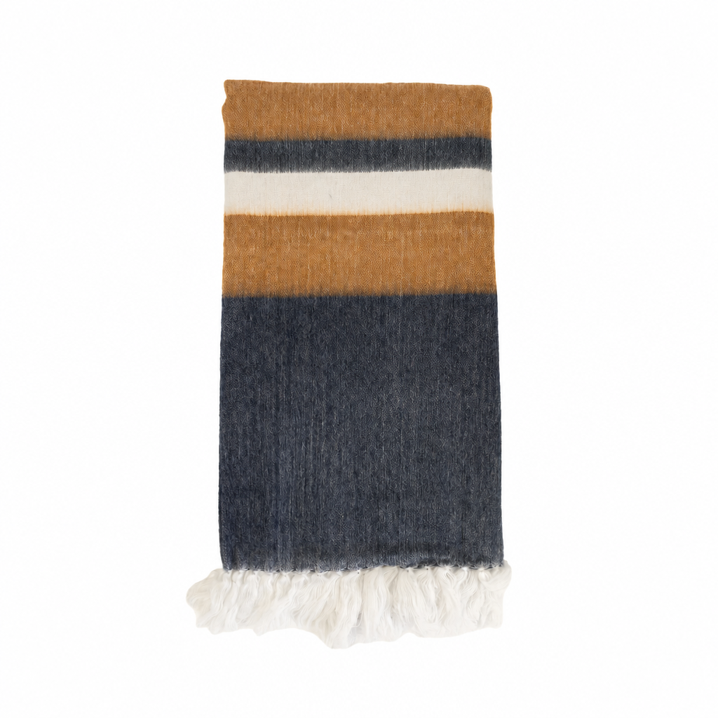 Handwoven Alpaca Throw Blanket | Copper & Navy Camilo | Kallpa Collection
