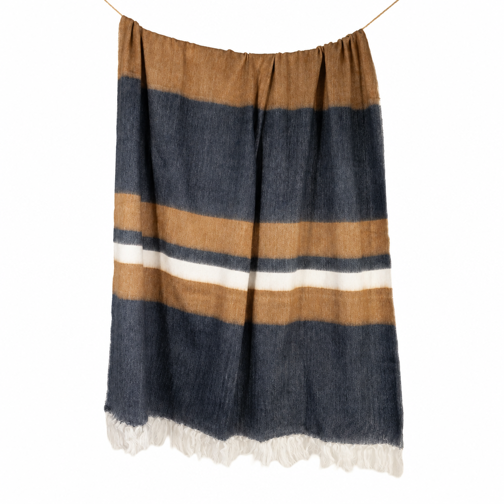 Handwoven Alpaca Throw Blanket | Copper & Navy Camilo | Kallpa Collection