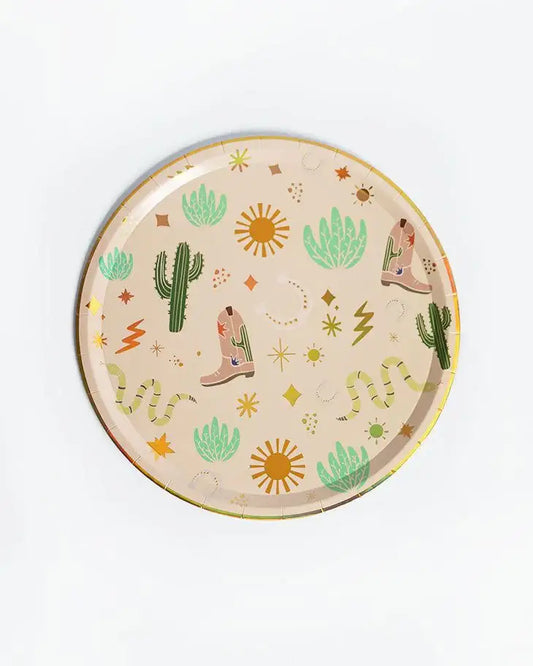 Western Cowboy Paper Plates – Boots, Cactus & Snake Catcher Design (x 12)