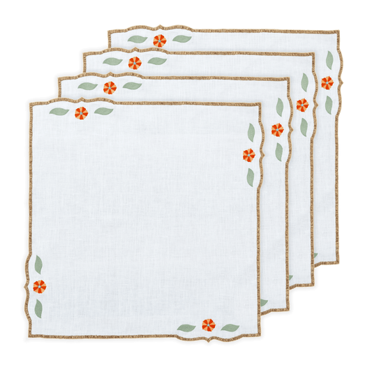 Hand Embroidered Heirloom Petals Napkins 18" x 18"  (Set of 4)