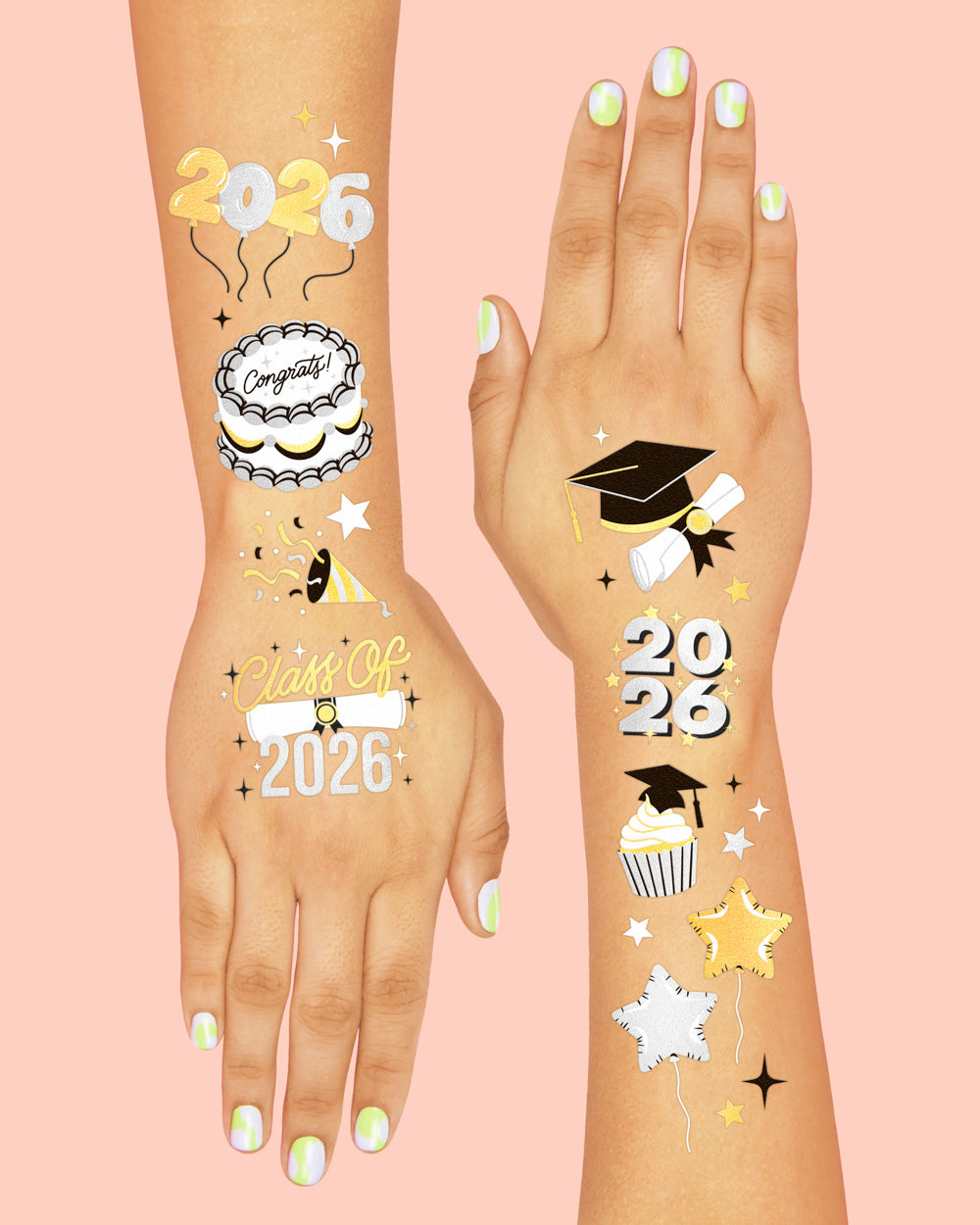 Class of '26 Tats - 48 foil temporary tattoos