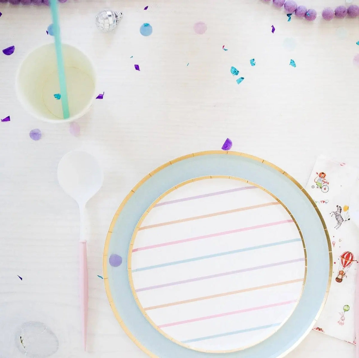 Pastel Striped Birthday Dessert Plates (8pcs)