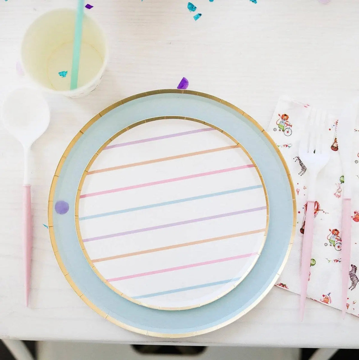 Pastel Striped Birthday Dessert Plates (8pcs)