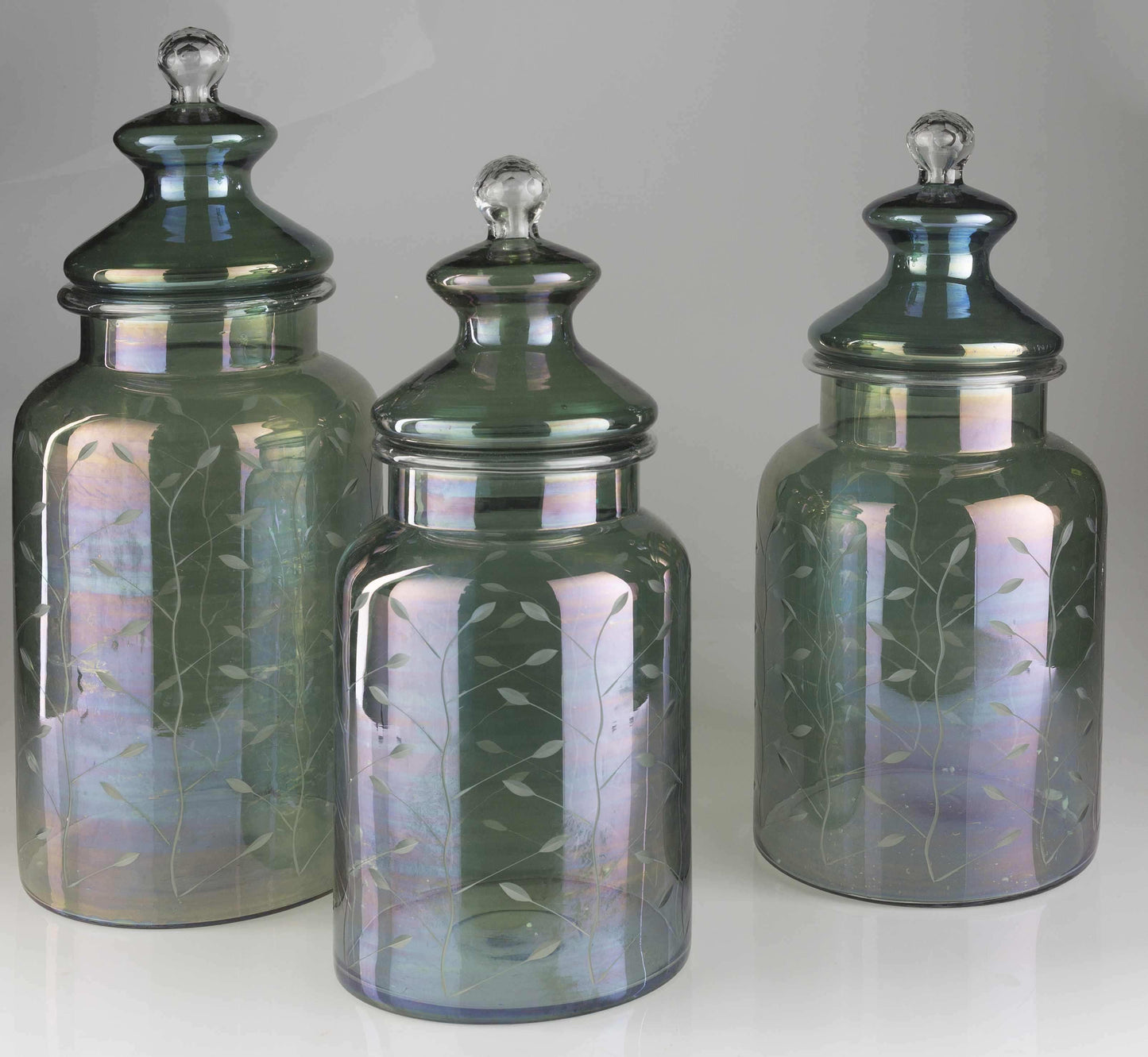 Stewartville Green Etched Glass Jar - Clearance