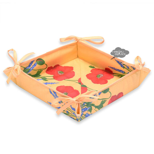 French bread basket - Acrylic-coated Cotton - Poppies yellow | Tissus Toselli