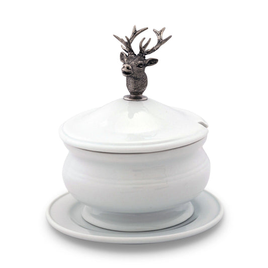 Elk Bust Porcelain Lidded Bowl