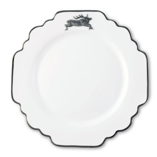 Running Elk Bone China Scallop Dinner Plate Platinum Rim