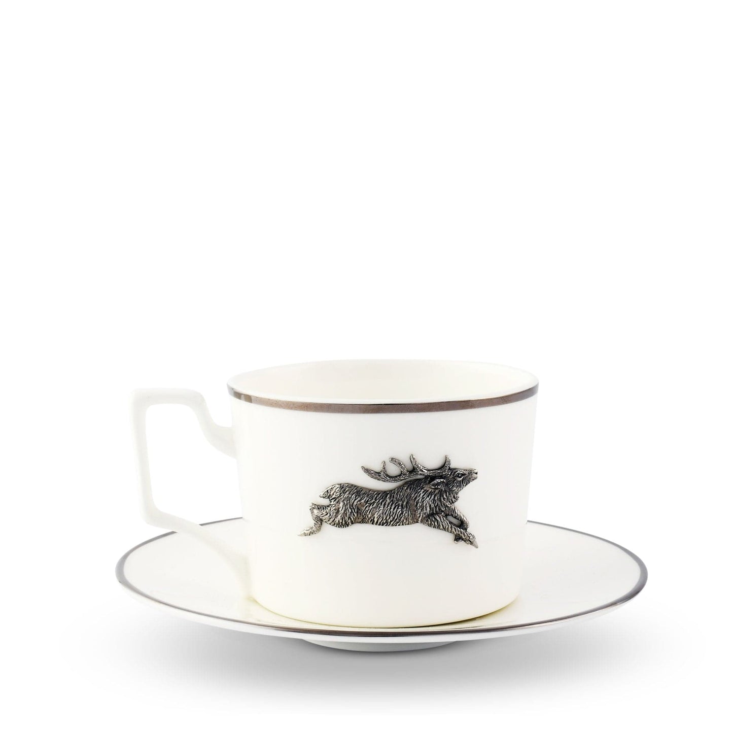 Running Elk Cup and Saucer Bone China Platinum Rim