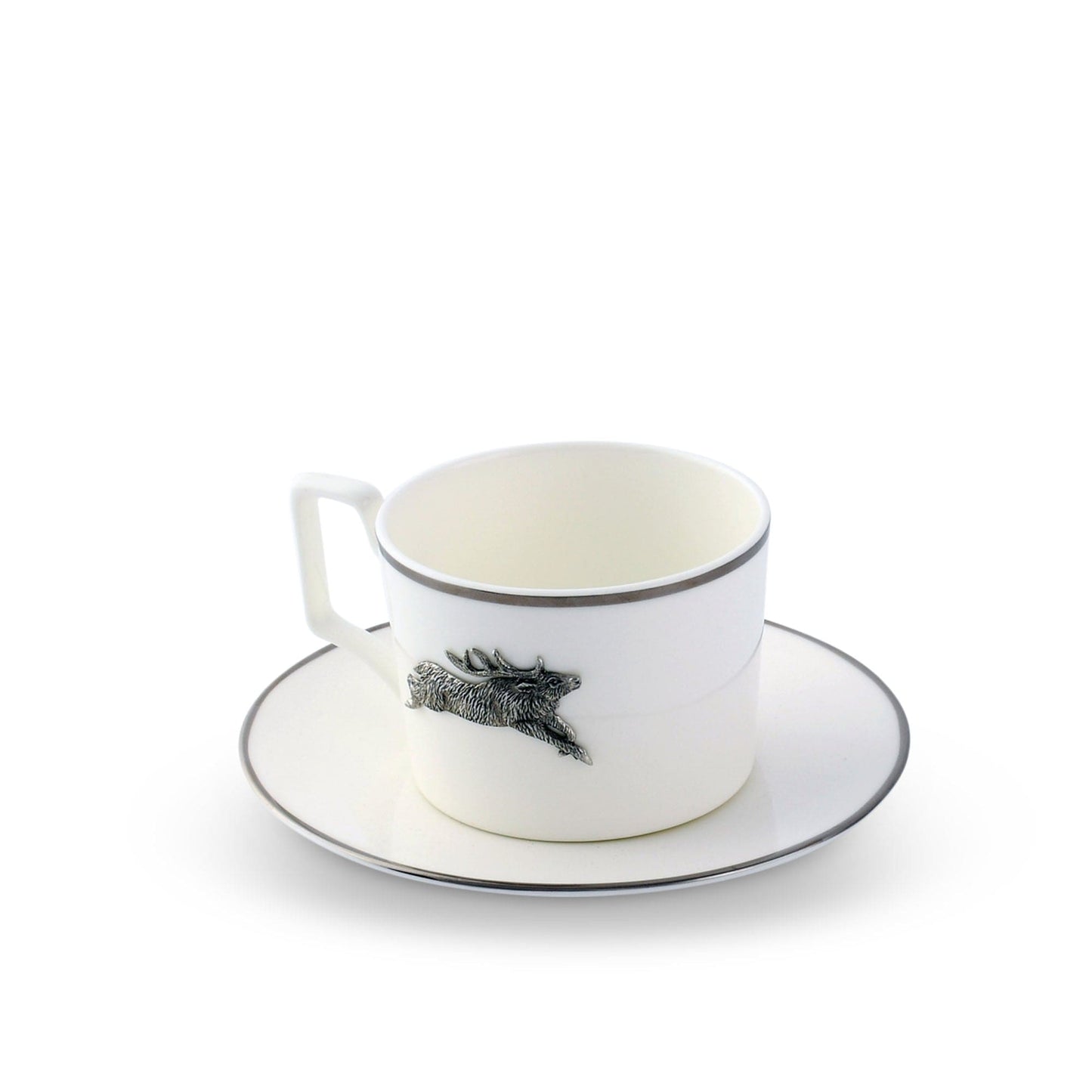 Running Elk Cup and Saucer Bone China Platinum Rim