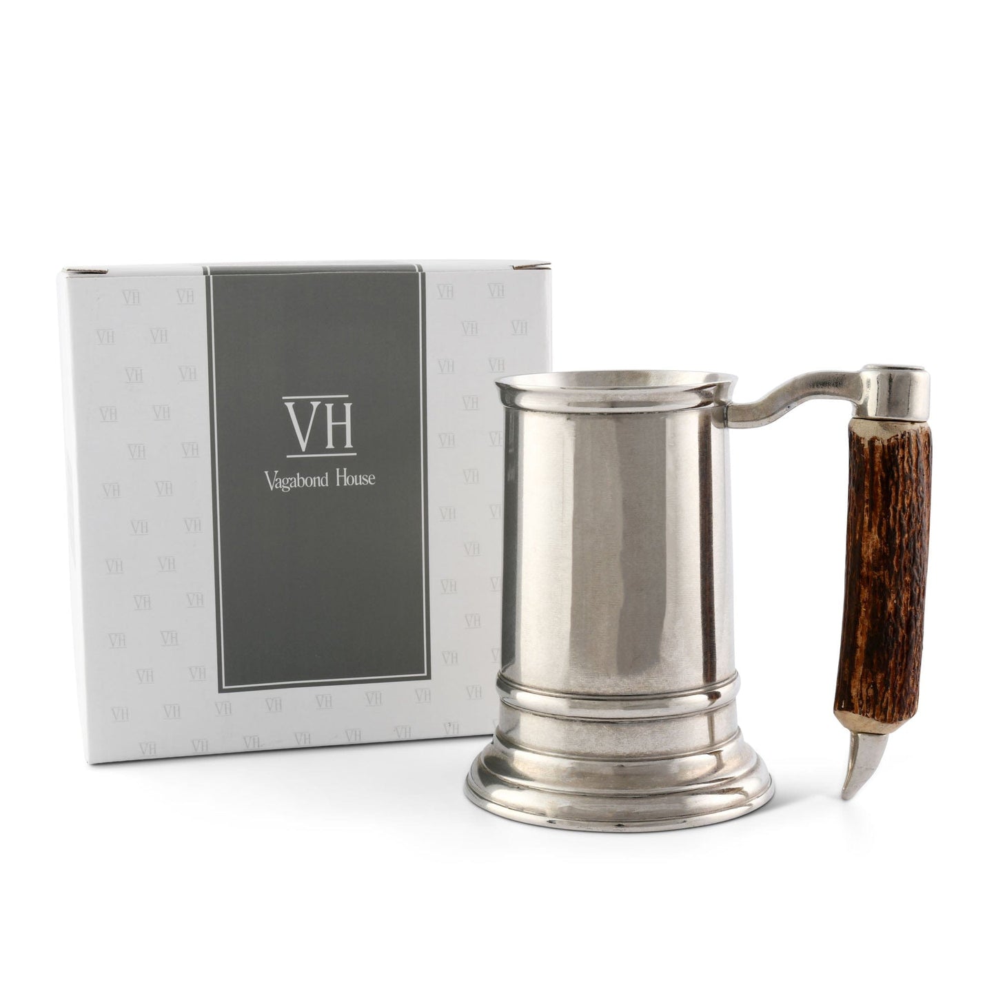 Straight English Pewter Mug Composite Antler Handle