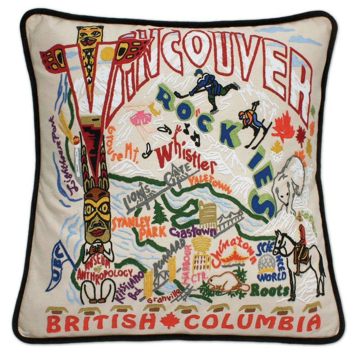 Vancouver, B.C. Hand-Embroidered Pillow